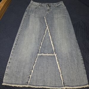 VINTAGE Real MODEST JEAN LONG SKIRT SIZE 8 STRETCH COMFY SMOKE FREE 🤩
